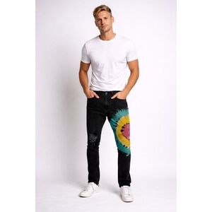 GOLDEN Denim Black Tie Dye Distressed Grunge Jeans Size 30